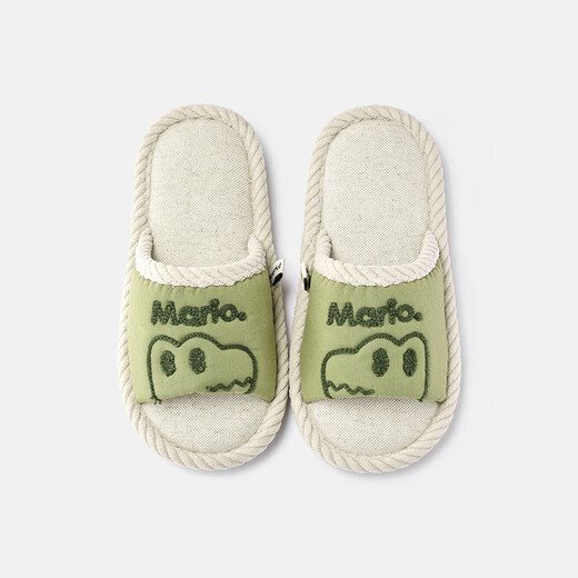 Cheerful Mario Cheerful Mario Children's Linen Slippers Spring and Autumn Home Indoor Home Furnishing Cute Cotton Linen Cotton Four Seasons Parent-child Summer Sandals Light Moss Mushroom Green 19 Inner Length 19cm Suitable for 29 Feet