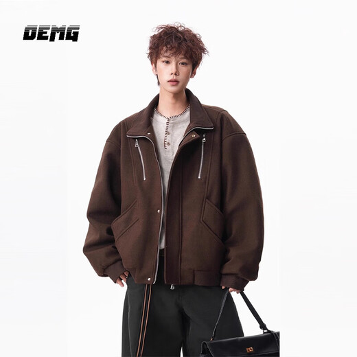 OEMG Harrington deconstructed design cotton jacket men's winter high-end thickened warm wool top jacket brown high quality XL recommended 110-130Jin Jin equals 0.5 kg