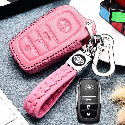 Geeignet für den neuen 2021 Toyota Corolla Key Cover echtes Leder 2019 Corolla Key Case Dual-Motor-Mode-High-End-Schnalle für Männer und Frauen-D-Style-Schwarz (14-18 Modelle mit One-Click-Start)