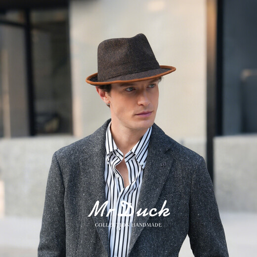 Mr DUCK British Moon all-wool hat for men, genuine high-end gentleman's hat, winter old money style casual formal jazz hat, dark earthy tan (100% wool)-MW462108 M (55-57cm)
