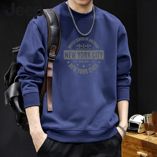 JEEP SPIRIT American retro letter print sweatshirt men's round neck 2026 spring and autumn new ins trend large size loose top navy blue round neck sweatshirt-9111 regular S recommended 95-120Jin Jin equals 0.5 kg