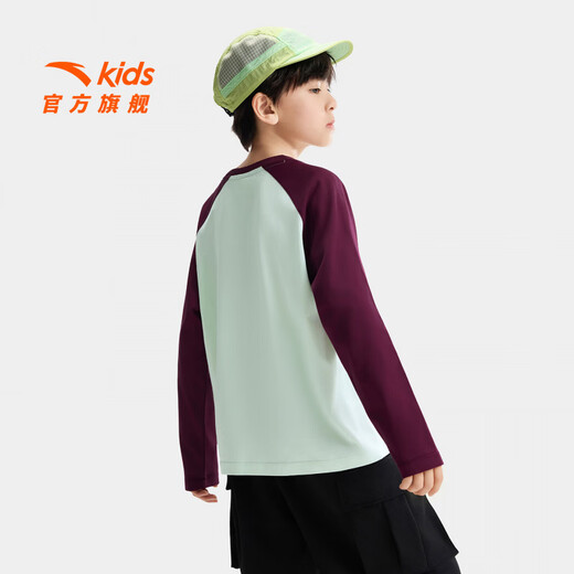 ANTA Children's T-shirt Universal children's clothing 2026 new spring comfortable pure cotton long-sleeved round neck simple versatile pullover spring and autumn long T-shirt sketch green 5401-1 store manager recommended 100 cm children