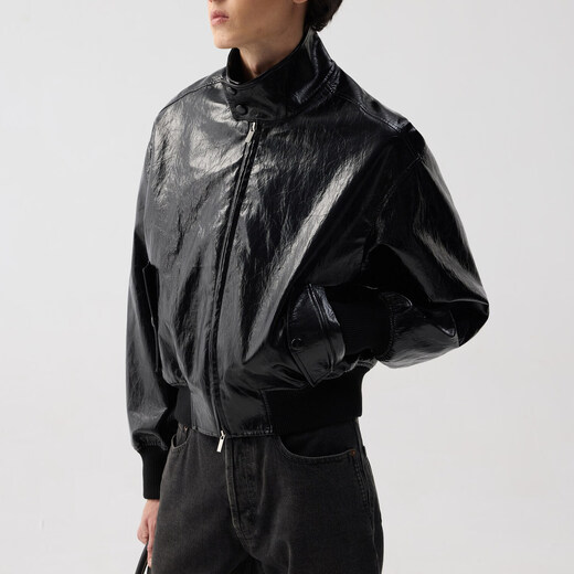 TERRAINCOGNITA 26SS pleated mirror metal fiber MA1 high collar jacket simple daily commuting casual jacket black S