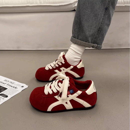 Woodpecker Thick-soled Inner Height-increasing Moral Training Shoes for Women 2026 Spring New Ugly Cute Bread Shoes Versatile Casual Student Sports Shoes Red 36 (230mm)