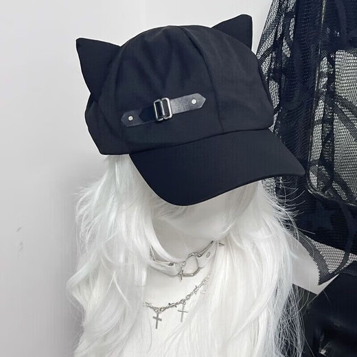 Pu Lian Cat Ear Beret Hat Women's Leather Buckle House Style Peaked Cap Cute Japanese Two-Dimensional High-Look Adjustable Baseball Cap Cat Hat Square Buckle One Size
