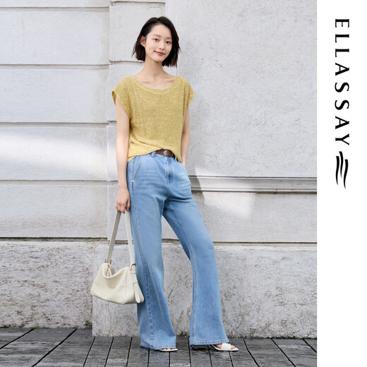 ELLASSAY Linen Sequin Yarn 2026 Summer New Casual Commuting Low Round Neck Sweater Women EWE372M01800 Indus Yellow XS
