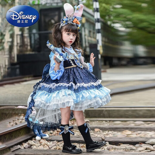 Disney (Disney) Girls Rabbit Police Officer Princess Dress 2026 New Children's First Birthday Dress Dress Fashionable Judy Rabbit Dress Skirt + Little Hat + Pistol + Socks Plush 120