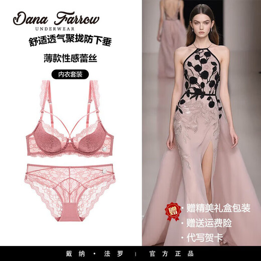 DANA FARROW new European and American sexy lace underwear for women, thin cotton, big breasts, small, comfortable, breathable, push-up large size bra set, white 70A