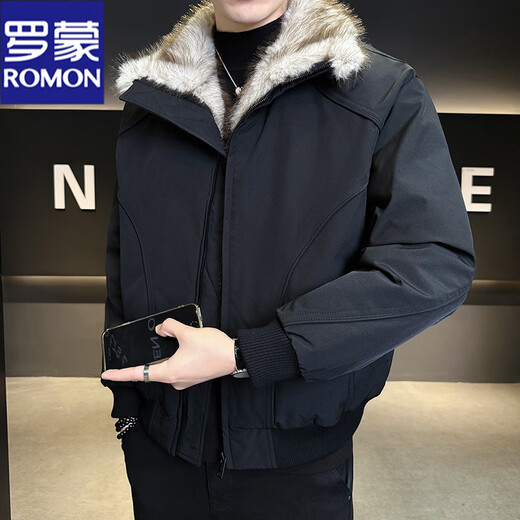 ROMON 90 White Duck Down Mountain Eagle Big Fur Collar Down Jacket Men's Thickened Warm American Couple Loose Party Jacket Men's Apricot M