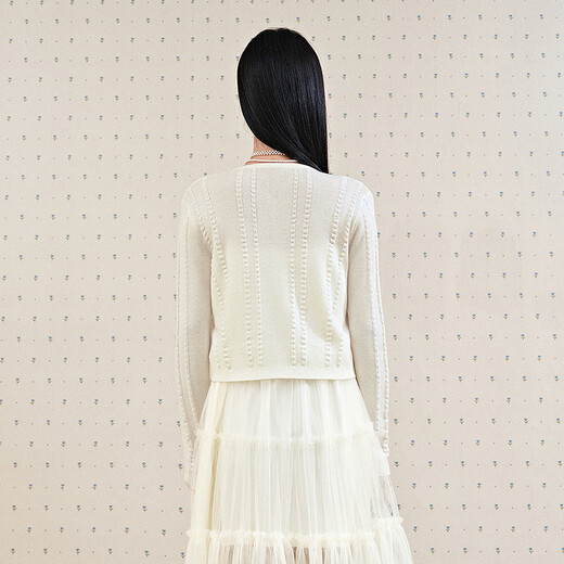 Leding three-dimensional flower knitted cardigan for women spring new wool blended jacket style top atmosphere sweater white (ready in stock) XS