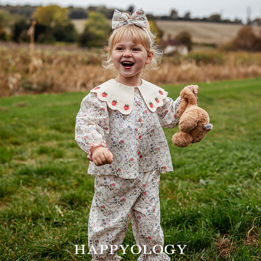 Happyology British children's new spring shirt girls' children's clothing top large lapel embroidered long-sleeved shirt milkweed white 86 (86cm)