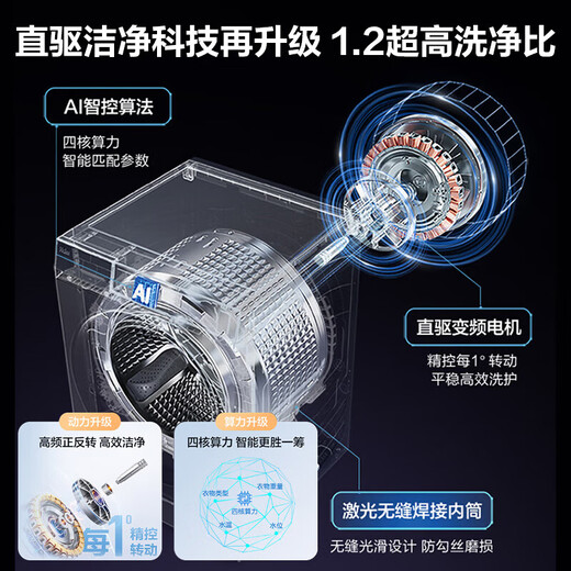 Haier Yunxi 3.0 drum washing machine single wash fully automatic 10kg large capacity lazy home use AI direct drive technology upgraded smart investment home appliance replacement subsidy 582HU1 10KG single wash 582 gray drum