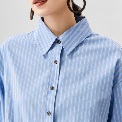 VIEA.ING Shopping Mall Same Style Blue Striped Shirt Women's 2026 Spring New Style Commuting Shirt Light Blue One Size