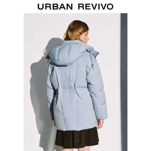 UR new winter women's casual hooded drawstring multi-pocket down jacket UYL150103 haze blue S