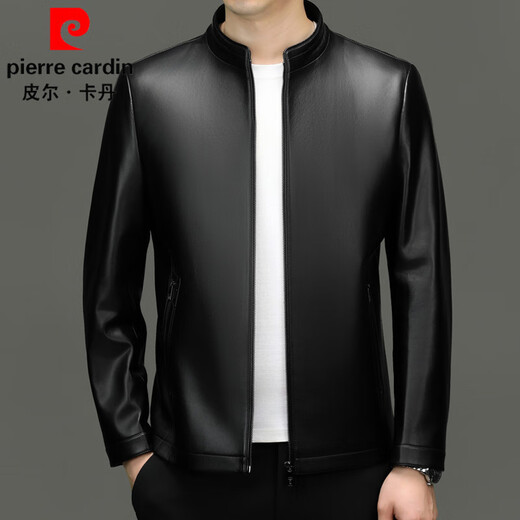 Pierre Cardin jacket men's spring business stand collar PU leather jacket high-end casual jacket men's spring and autumn high-end light luxury leather jacket