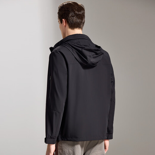 Antonio stowable hooded 26 early spring outdoor windproof casual jacket for young men, comfortable and easy to care for, black M/48 170/88A