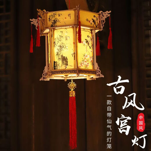 Xushansi Jiangnan style retro ink painting lantern Chinese New Year handmade diy palace lantern hexagonal lantern store decoration layout DIY large palace lantern-ink