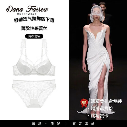 DANA FARROW new European and American sexy lace underwear for women, thin cotton, big breasts, small, comfortable, breathable, push-up large size bra set, white 70A