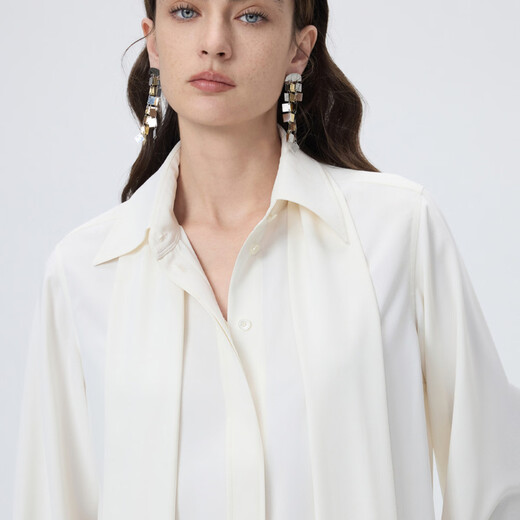 Langzi Yang series Langzi detachable ribbon shirt simple and elegant shirt 2026 spring new style off-white M