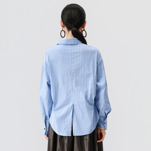 VIEA.ING Shopping Mall Same Style Blue Striped Shirt Women's 2026 Spring New Style Commuting Shirt Light Blue One Size