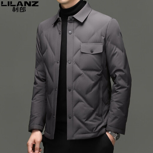 LILANZ high-end light down jacket men's autumn and winter new middle-aged and elderly dad business casual lapel jacket short jacket coffee color 3XL 190