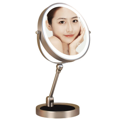 New style liftable makeup mirror desktop folding mirror home smart mirror with light LED makeup mirror fill-in double-sided mirror 8-inch silver charging three-color stepless brightening large battery 3 times