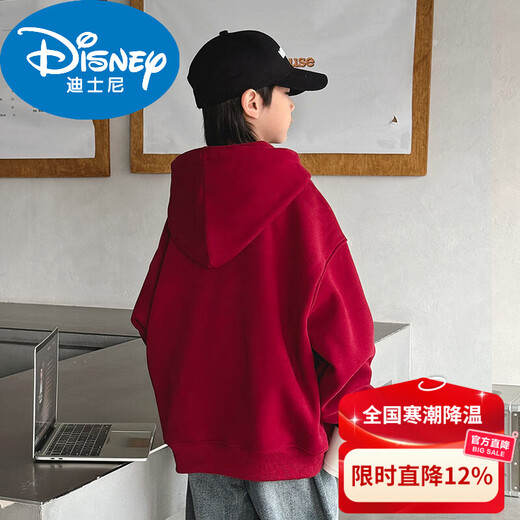 Disney Boys Red Sweatshirt Autumn and Winter New Zodiac New Year Children's Thickened Winter Year of the Horse Plus Velvet New Year's Clothes New Year Cotton Clothes Style Red Plus Velvet Thickened 170 cm