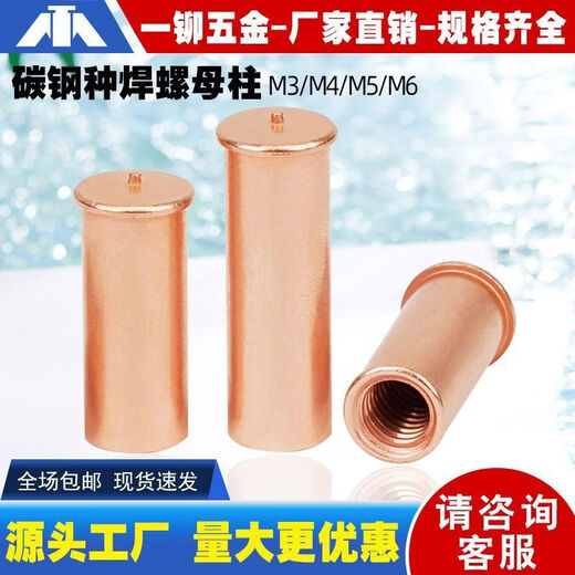 Sailuto seed welding nut column welding stud copper-plated national standard internal thread round lengthened brass hollow screw welding nail copper column carbon steel copper-plated IT-M-55000 pcs