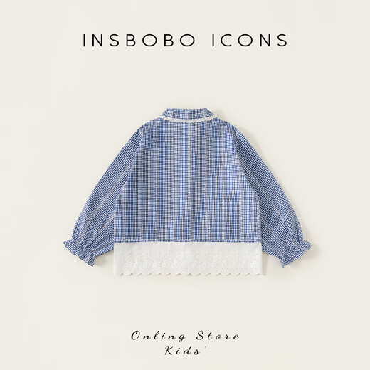 INSBOBO children's clothing girls jacket 2026 spring children's shirt girls sweet plaid shirt lace top blue and white plaid 110