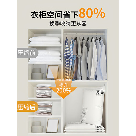 Vacuum packaging bags for clothes and quilts, vacuum compression bags for storage and extraction of quilts, clothes, quilts and down. Extra thick and extra large 16-piece pack. 5 extra large + 4 extra large + 4 large + 2 medium. Electric pump. Five layers of thickening to guarantee 1,000 days of air leakage.