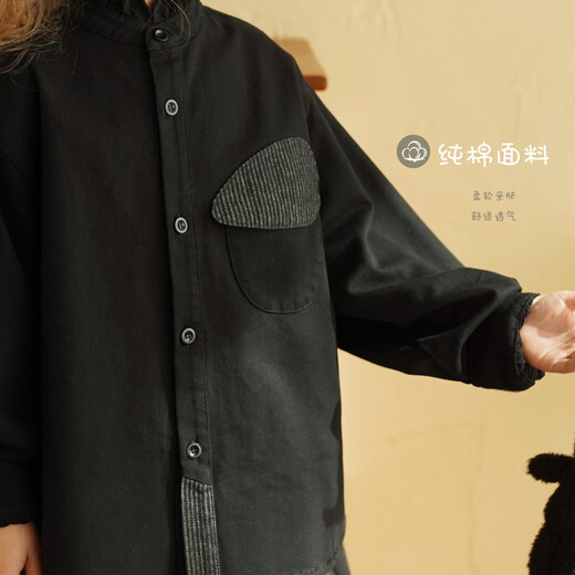Yantaijia girl's forest-style fungus-edged pure cotton long-sleeved shirt 2026 spring new baby black versatile shirt black 110 model size