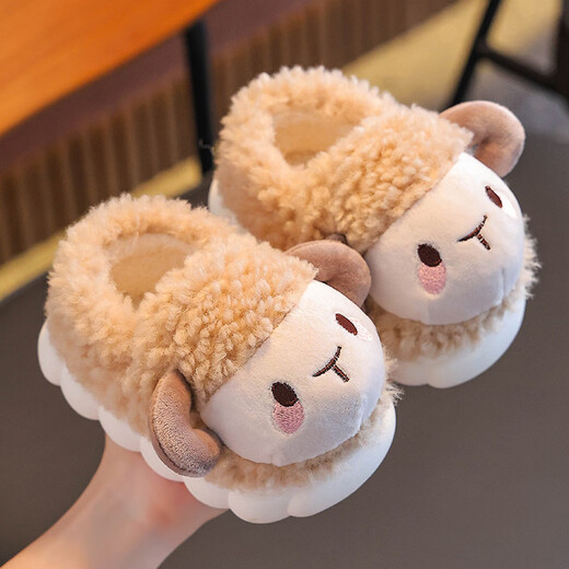 2025 New Children's Warm Plush Cotton Slippers Pink (Heel Included) Size 32 33 (Inside Shoe Length 19CM Suitable for Feet Length 18CM)