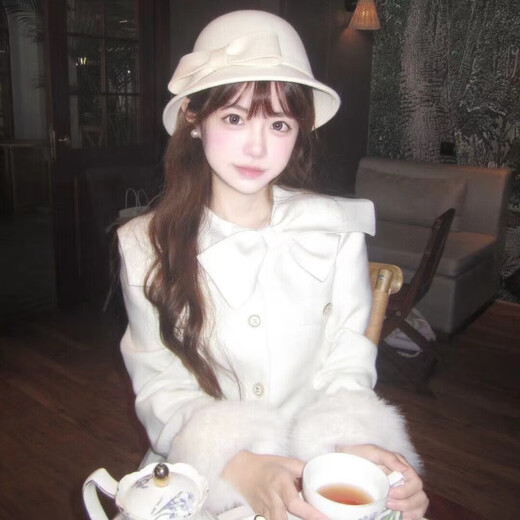 Zhizhou Hepburn style big bow hat white gold hat French British style retro hat winter atmosphere fisherman hat black gentle bow hat suitable for 56-59 head circumference