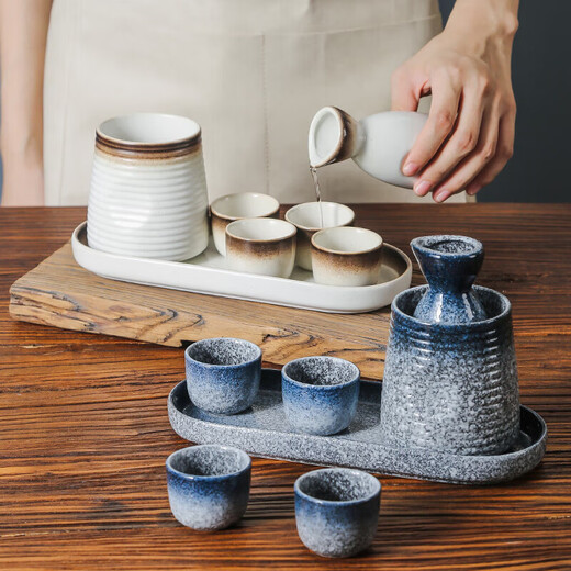 He Jiagong Japanese-style Japanese ceramic sake wine set wine warmer shochu white wine cup yellow wine spirits small wine cup points large wine pot 5-piece set Mocha