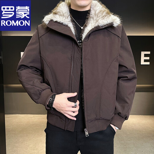 ROMON 90 White Duck Down Mountain Eagle Big Fur Collar Down Jacket Men's Thickened Warm American Couple Loose Party Jacket Men's Apricot M