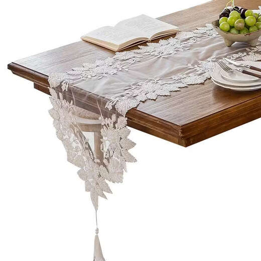 Fantasy hollow table flag embroidered sideboard cover long cloth decorative tablecloth beige bead embroidery 40/40cm