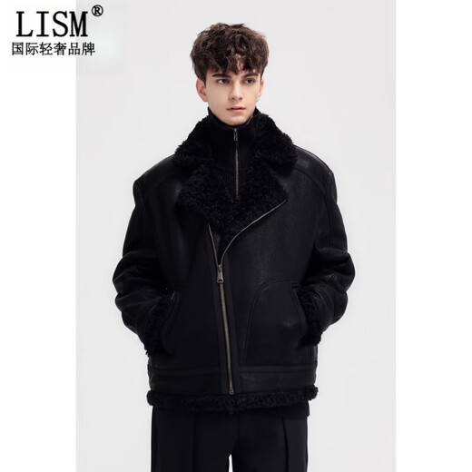 LISM Designer International Light Luxury Brand Fur One-piece Jacket Men's Velvet Thickened 25 New Autumn and Winter Casual Black Leather PW52989A26 Shadow Black M 170 165-170 cm/120-130Jin Jin is equal to 0.5 kg