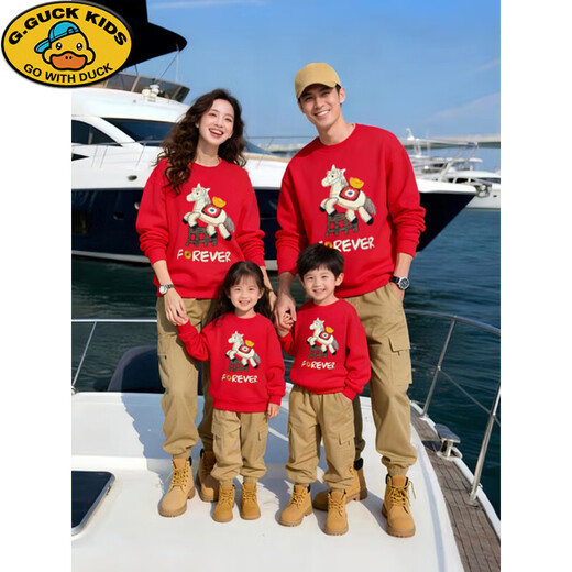 G.duck velvet thickened sweatshirt parent-child wear for a family of three and four Christmas mother-daughter style mother-child New Year's Eve clothes sweatshirt spring and autumn 150 children's clothing