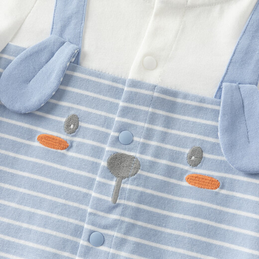 DAVE&BELLA Newborn Pure Cotton Romper 2026 Spring New Antibacterial and Anti-mite Baby Boy Jumpsuit Newborn Baby Pajamas Blue and White Stripes Ready Stock 80cm (Recommended Height 73-80cm)