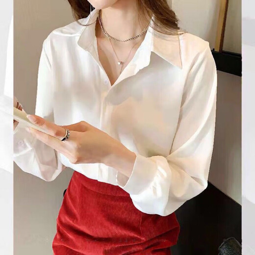 Playboy (PLAYBOY) chiffon shirt for women early autumn 2026 slim fashion design niche top loose layered white shirt base shirt official flagship black long sleeves hidden buttons to prevent exposure hidden buttons encryption 6688# L recommended 90-100Jin Jin equals 0.5 kg