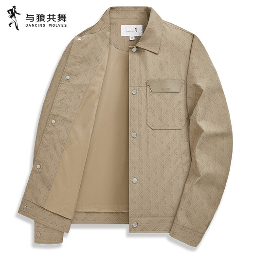 Dances with Wolves Old Money Style Lapel Jacket Men's Old Flower Printed Commuting Casual Easy-Care Jacket 701 Khaki S