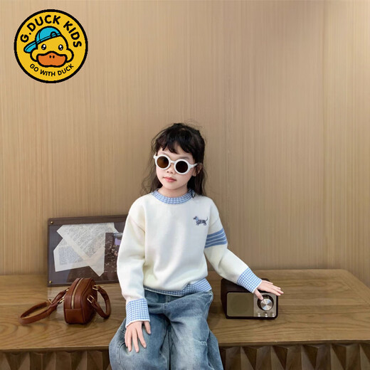 G.duck feeling parent-child clothing new baby family of three small month old knitted sweater puppy striped cardigan jacket trendy beige color 100 baby