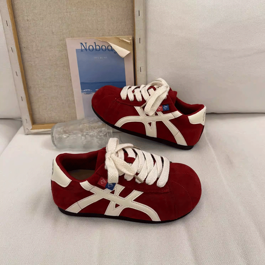 Woodpecker Thick-soled Inner Height-increasing Moral Training Shoes for Women 2026 Spring New Ugly Cute Bread Shoes Versatile Casual Student Sports Shoes Red 36 (230mm)