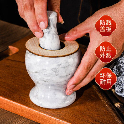 Tuojin imported quality jade garlic mortar from Japan, natural stone garlic press, stone mortar, garlic grinder, household pounder, 11 cm diameter, calm black, tank + stone hammer + lid