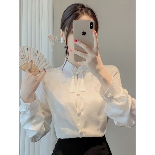 Playboy (PLAYBOY) new Chinese style plate button stand collar shirt women's design niche women's casual national style shirt spring light national style top official flagship white follow the store for priority delivery XS