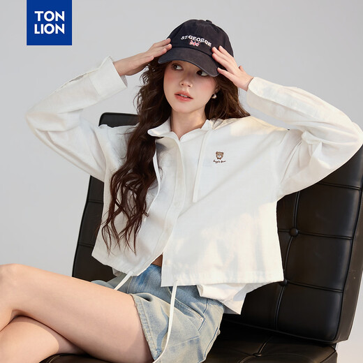TonLion 2026 Spring Women's Hooded Long-Sleeved Shirt Original White M