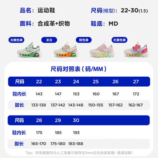 Minibala (minibala) 50% off children's shoes and children's sports shoes spring new boys' light shoes for girls and babies shock-absorbing wear-resistant and breathable white green size 23 suitable for feet length 13.7-14.2cm