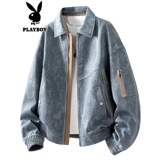 Playboy (PLAYBOY) spring new men's zipper work jacket American structure handsome loose jacket dark blue M recommended 100-120Jin Jin equals 0.5 kg