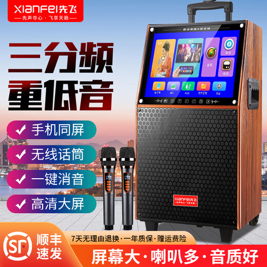 Xianfei outdoor square dance trolley audio with display screen home touch screen portable wifi mobile ktv trolley speaker video and song all-in-one machine 29-inch same screen version + single microphone + 32GU disk