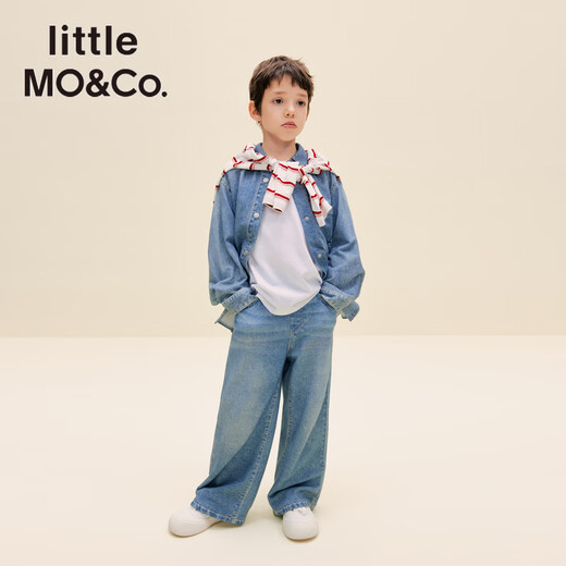 Little MO&Co. Sports little moco children's clothing 26 spring new style boys and girls denim blue long-sleeved shirt tops handsome denim blue 110 110/56